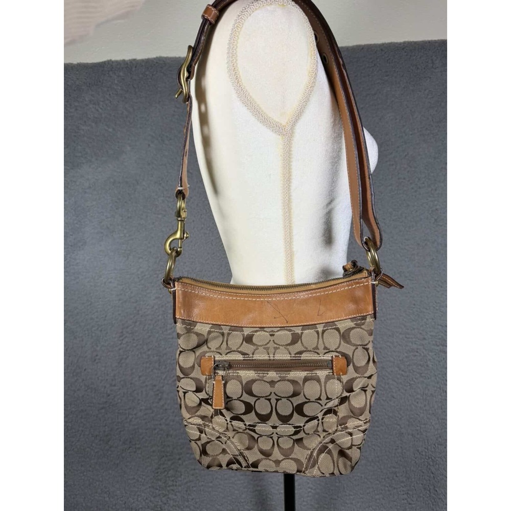 Coach Signature Monogram Swingpack Crossbody Bag Khaki Brown 10402 - Picture 3 of 8